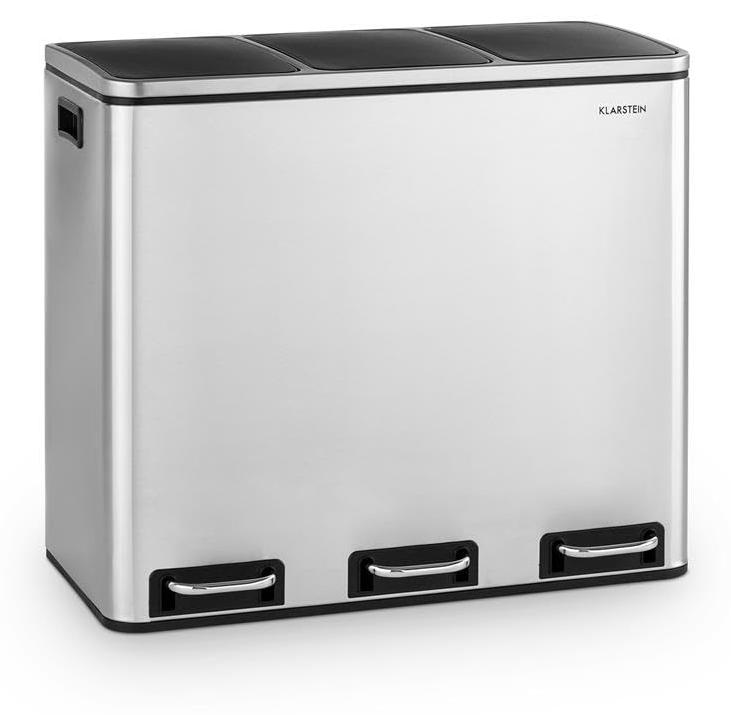 Mülleimer 54 l, 3 × 18 l, Edelstahl, Soft-Close, Pedal
