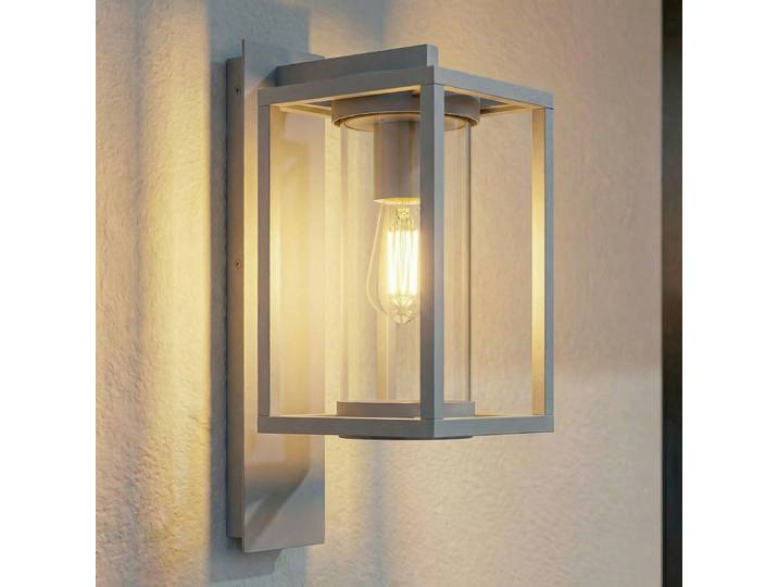 Applique d'extérieur Ferda, E27, IP44, gris clair, verre - Lucande - Terrasse - Moderne - Aluminium - À ampoule unique