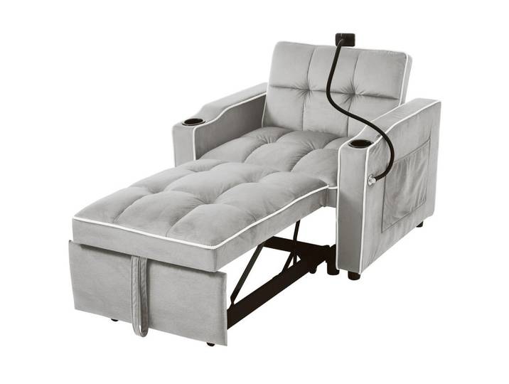 Flieks Sofa 3in1 Ausziehbar Schlaffunktion Getränkehalter Handyhalter Kleinraum, Weiß, Holz, 75.57x23.5x52.71 cm, Babymöbel & Kindermöbel, Kinderzimmer & Jugendzimmer, Schlafsofas