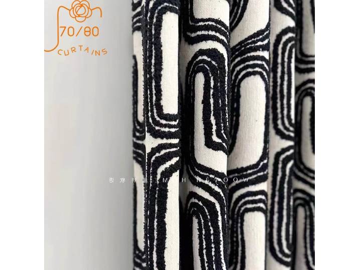 Rideaux Chenille Jacquard Épais Flocage Noir et Blanc, pour Salon, Chambre à Coucher, Fenêtre Française, Fenêtre de délégations Personnalisée