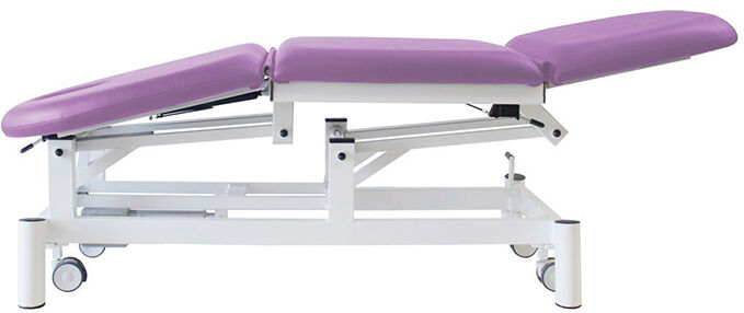 Marquesa hidráulica de três corpos Kinefis Quality: com estrutura de aço soldado, regulação em altura com duas pedales, rodas escamoteables e orifício facial