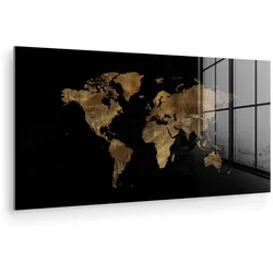 ACRYLGLASBILD Weltkarte - Gold - Luxus - Erde - Schwarz 120x60 cm