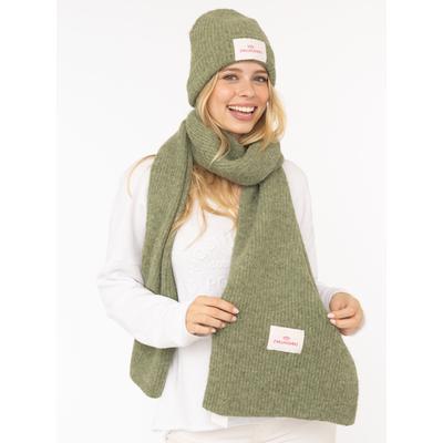 Strickmütze ZWILLINGSHERZ "Zwillingsherz Patch", Damen, grün (khaki), Strick, Materialmix, unifarben, Mützen Strickmütze, gerippt, mit Wolle und Umschlag, mit Patch