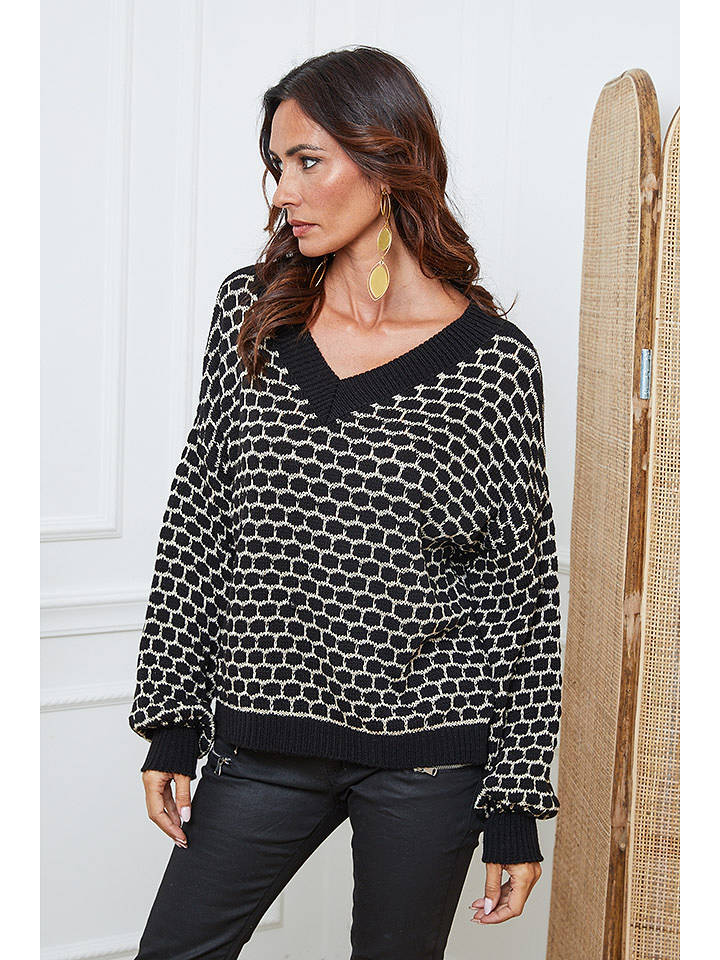So Cachemire Pullover "Azul" in Schwarz/ Beige - S