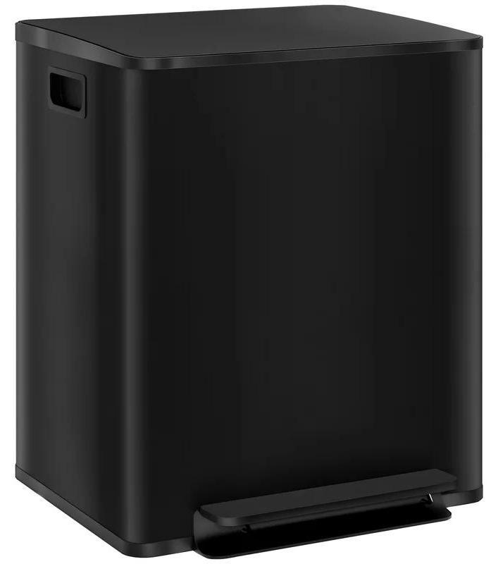 Mülleimer - 2x25 l Doppelkammer - Soft-Close-Deckel - Fingerabdruckresistent - PP-Kunststoff - Schwarz