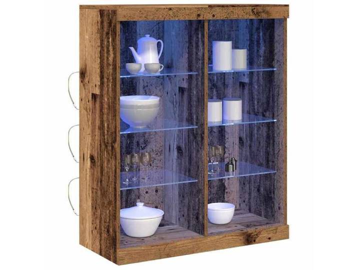Buffet bahut - - bois d'ingénierie - bois ancien - porte vitrée - LED - avec poignées - 81 x 37 x 100 cm 19qcq45c