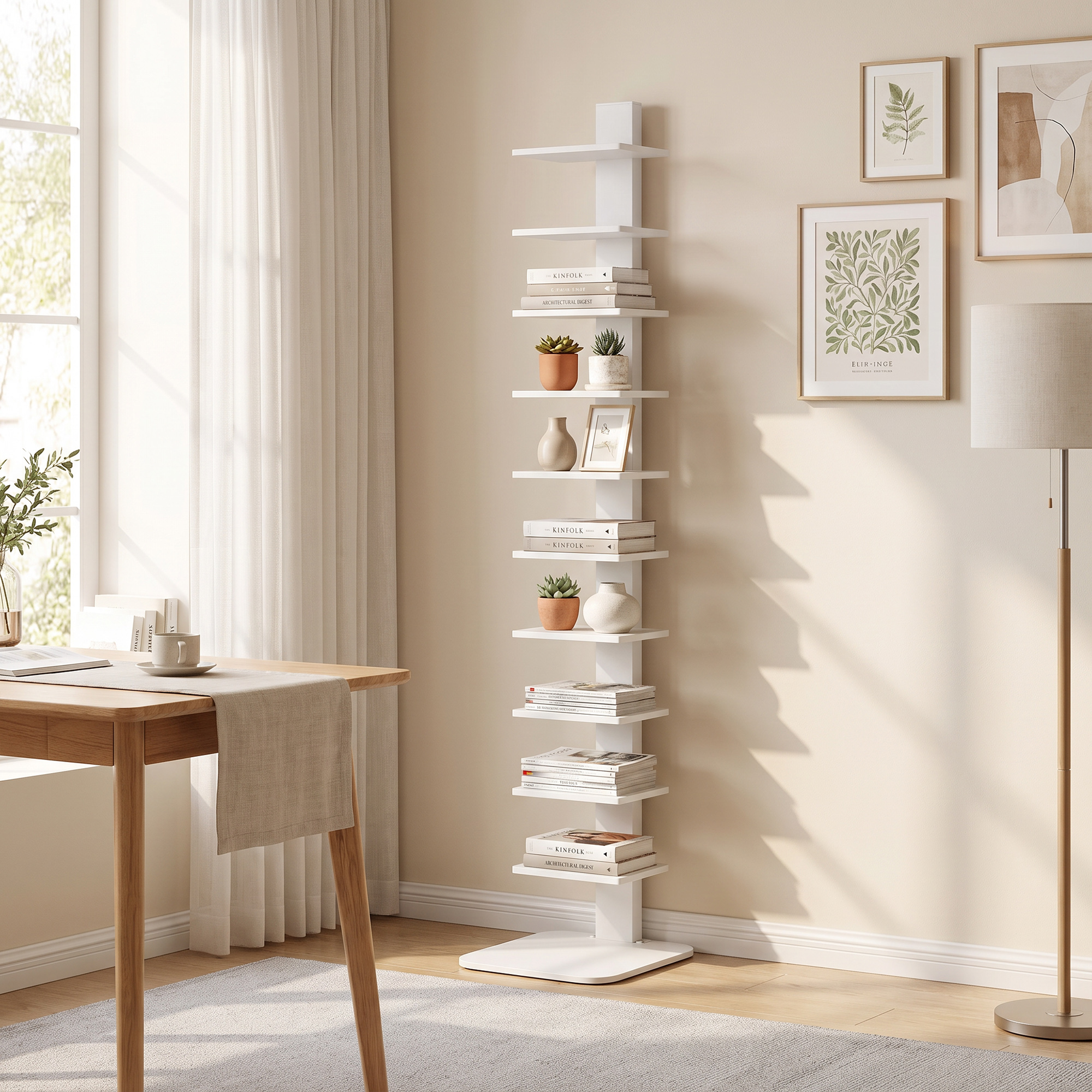 Homcom Libreria Torre 11 Ripiani, Scaffale Alto e Stretto Salvaspazio, Bianco   Aosom Italy