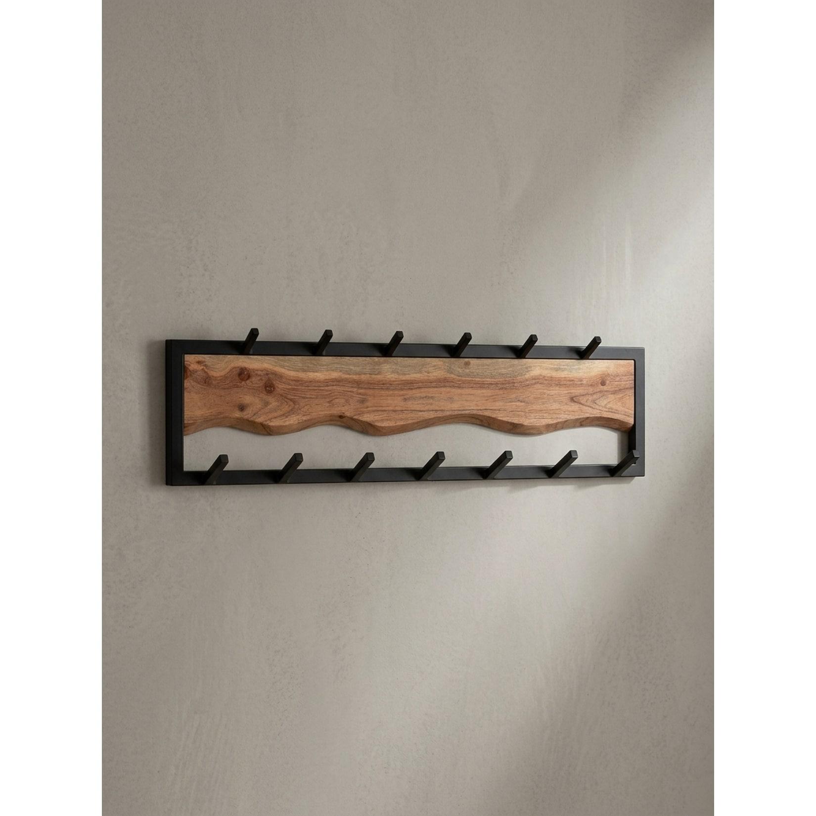 Wandgarderobe Akazie Massivholz Metall Modern 80x20x8 cm mit Wellenmuster