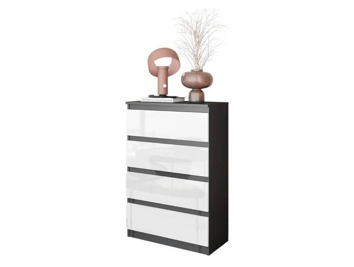 GABRIEL - Commode 4 Tiroirs - Table de Chevet Buffet - H92cm L60cm P33cm (Anthracite / Blanc Brilliant)