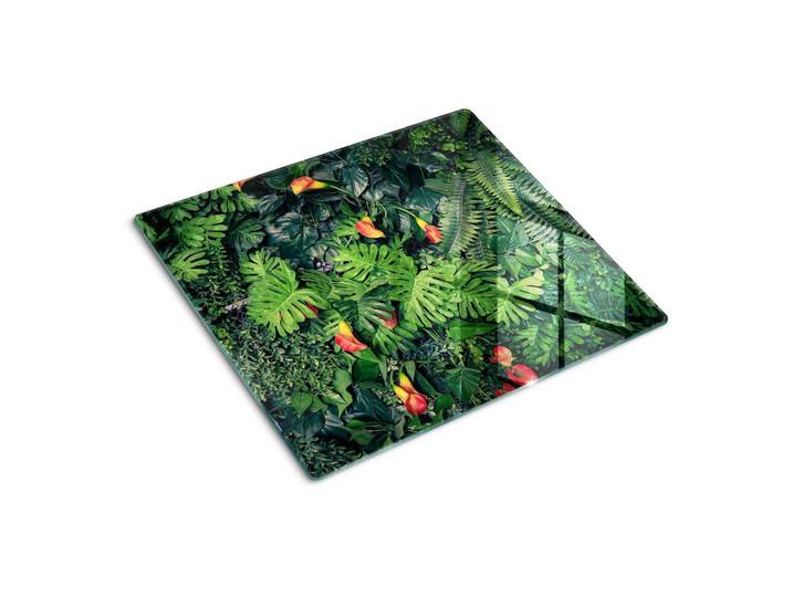 Tulup Glasplatte 60x52 cm Exotischer Dschungel, Grün, Glas, 60x0.4x52 cm, Küchen, Küchenelektrogeräte, Herde, Herdabdeckplatten