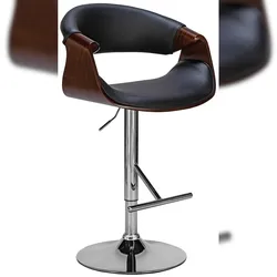 DELUKE Barhocker GASEN - Kunstleder Walnuss/schwarz 60x52x95 cm | Barstuhl Höhenverstellbar Mit Lehne Drehbar Tresenhocker Tresenstuhl Kneipenhocker