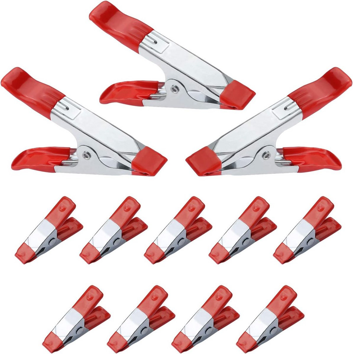 Metalen veerklemmen met rubberen coating - 12 stuks voor handwerk, camping en houtbewerking
