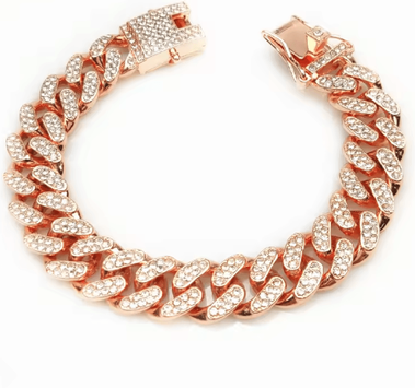 Inspire Curations RoyalPaws Cuban Link Rhinestone Pet Necklace rose Gold 16 Inch 40cm