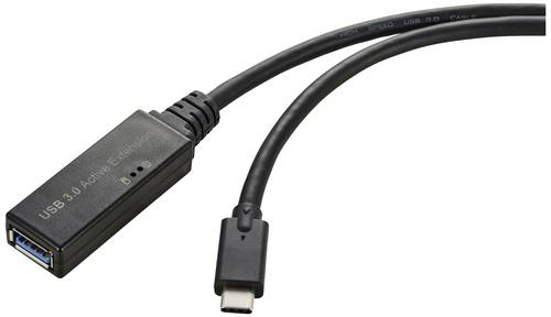 Renkforce USB-Kabel USB 3.2 Gen1 USB-C Stecker, USB-A Buchse 5.00m Schwarz Aktiv mit Signalverstärkung, mit OTG-Funktion