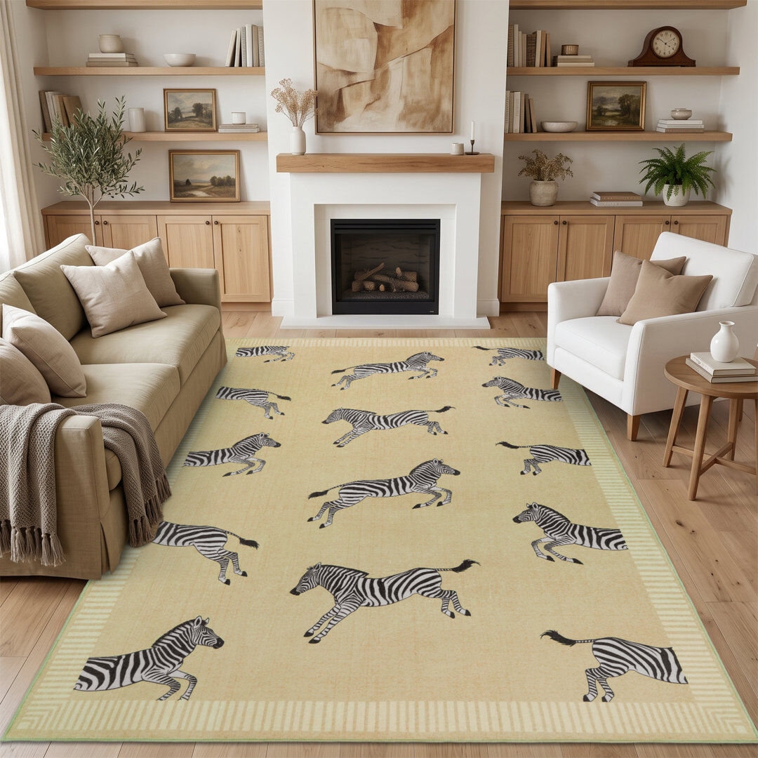 Latitude Vive Machine washable non slip area rug for living room, zebra leopard animal pattern zebra 160*230cm