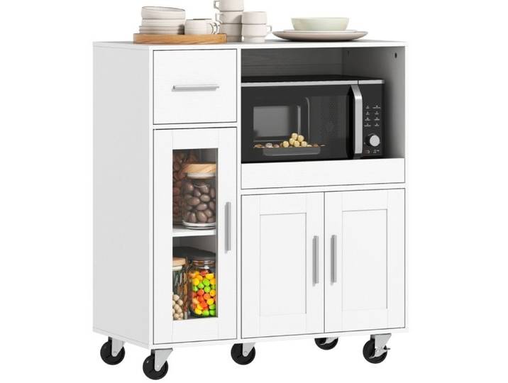 SENVIRO Desserte de cuisine sur roulettes 80 x 40 x 88 7 cm meuble micro-ondes blanc avec tiroir et passe-cable
