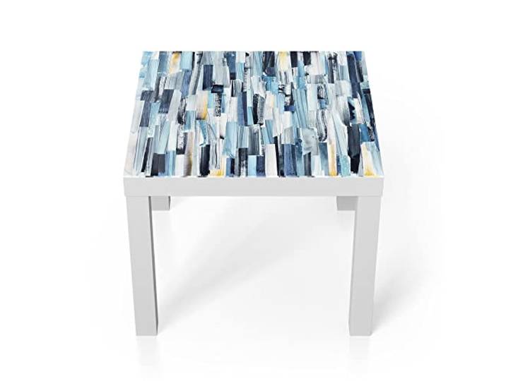 DEQORI Glastisch weiß klein 55x55 cm Motiv Vertikales Streifendesign ausgefallener Beistelltisch aus Glas Hochglanz Couchtisch fürs Wohnzimmer moderner Couch Tisch mit Design