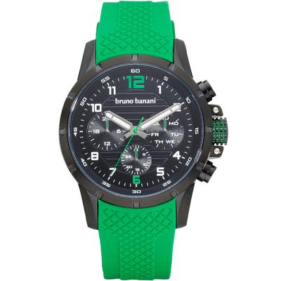 Multifunktionsuhr BRUNO BANANI "Pulse", grün, Armbanduhren, Herren, Quarzuhr, Armbanduhr, Herrenuhr, Silikonarmband, analog, Tag