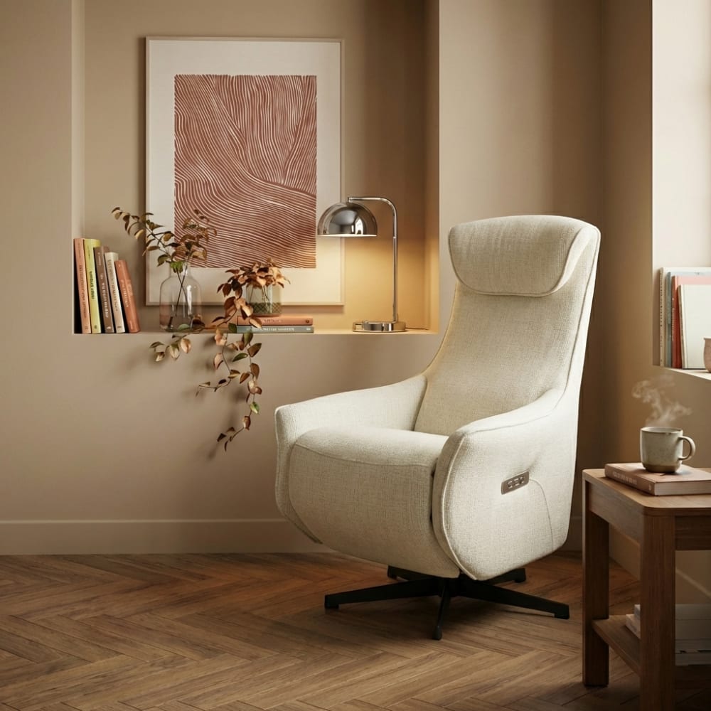 Baita Fauteuil relax électrique rotatif 1 place tissu beige Beige 77x111x91cm