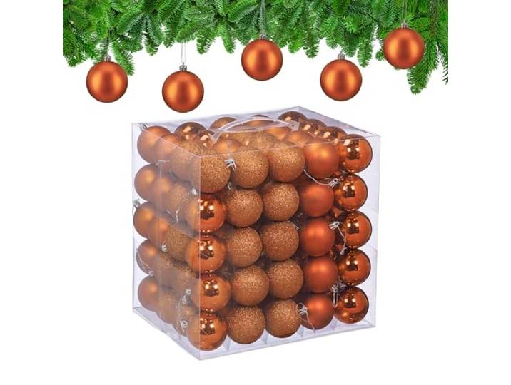 Relaxdays Boule de Noël\, lot Pratique de 50\, en Plastique Robuste\, pour Le Sapin\, diamètre : 6 cm\, Orange