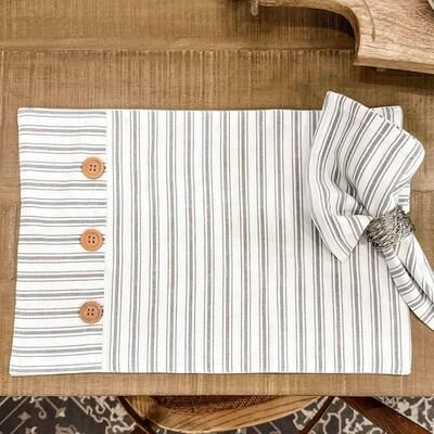 VHC Brands Timeless Ticking Gray Placemat Set of 4