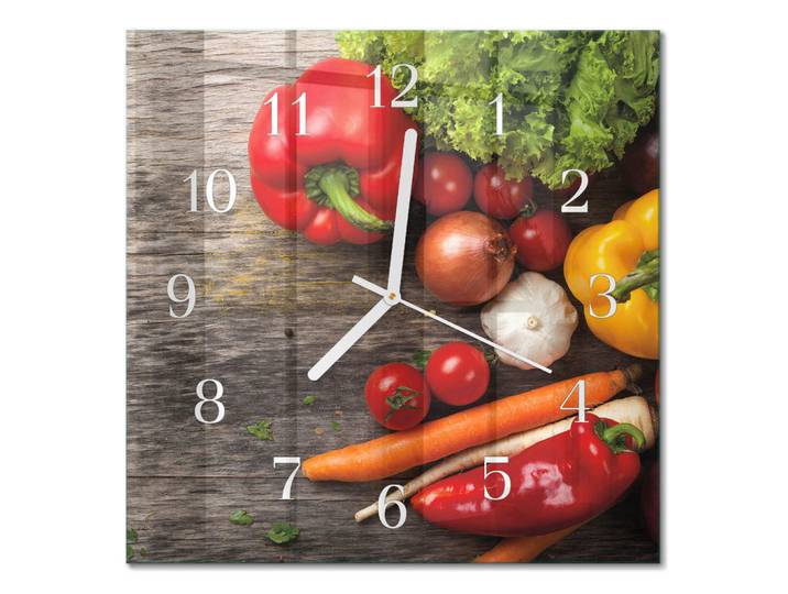 Tulup Wanduhr 30x30 cm - Gemüse, Mehrfarbig, Glas, Quadratisch, 30x30x0.4 cm, Dekoration, Uhren, Wanduhren