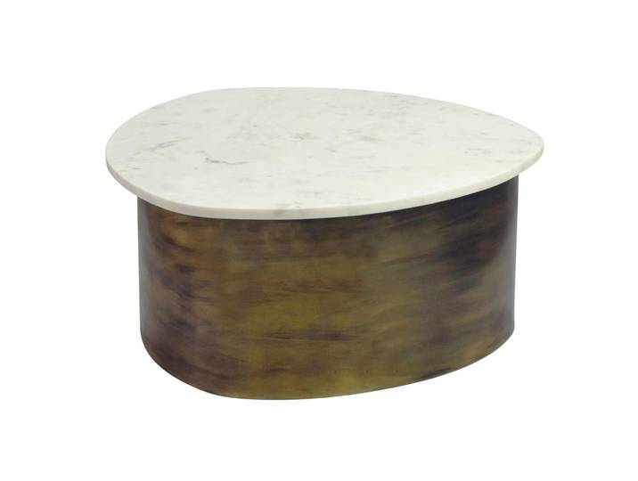 Mid.you Couchtisch Wl7.377, Weiß, Gold, Stein, organisch, Sockel, 63x30x63 cm, Wohnzimmer, Wohnzimmertische, Couchtische, Couchtische Marmor