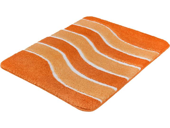 Badematte MEUSCH Lara , orange (karotte), H:20mm, Polyester, Badematten, Badematte, Wellen-Design mit flauschigen weißen Akzenten
