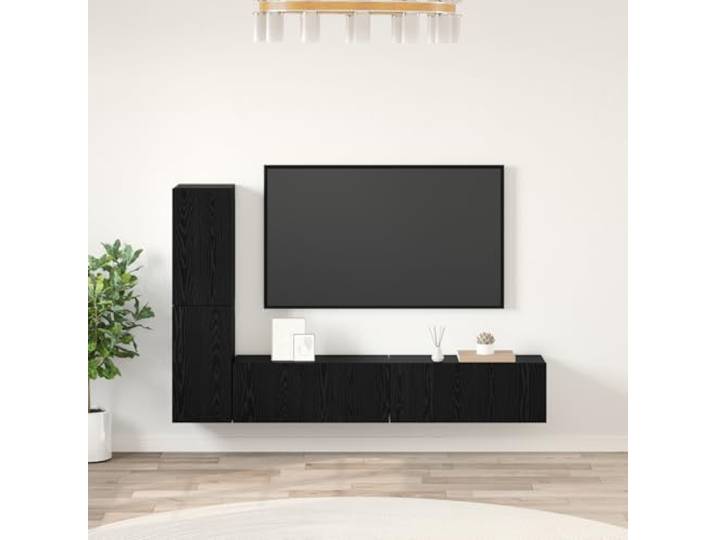 HEFZGDB Wand TV Schrank mit Regal und Tür 4 Stücke Schwarz Eiche Holzwerkstoff Entertainment Einheit Stauraum