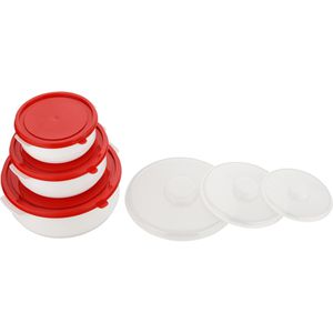 Kigima Mikrowellengeschirr weiß, aus Kunststoff, Dosen rund, 0,5/ 1/ 2 Liter, mit Deckeloptionen, Set, 3-teilig