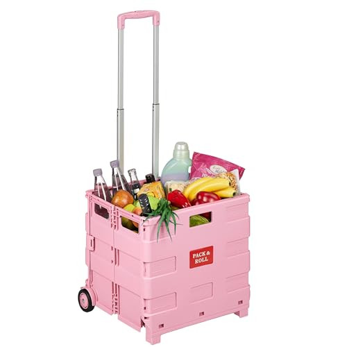 Relaxdays Boodschappentrolley, opvouwbaar, roze, B/D/H: 42 x 37 x 100 cm
