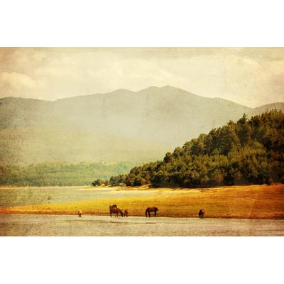 Fototapete PAPERMOON "LANDSCHAFT-HERBST NATUR BERGE GEBIRGE WALD BÄUME SEE", bunt, B:3m L:2,23m, Vlies, Tapeten