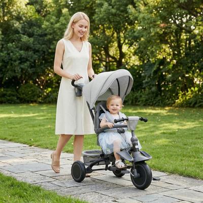 Homcom Qaba 6-in-1 Kids Tricycle, Foldable Stroller, Push Handle, Canopy, Seat, Harness, Pink