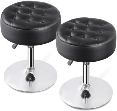 Multicon Wholesale Hub Adjustable Swivel PU Leather Vanity Stool For Makeup, Black Ottoman Chair, Comfortable, Durable, Easy to Clean Design Adjustable Swivel PU Leather Vanity Stool For Makeup, Black Ottoman Chair, Comfortable, Durable, Easy to Clean Des