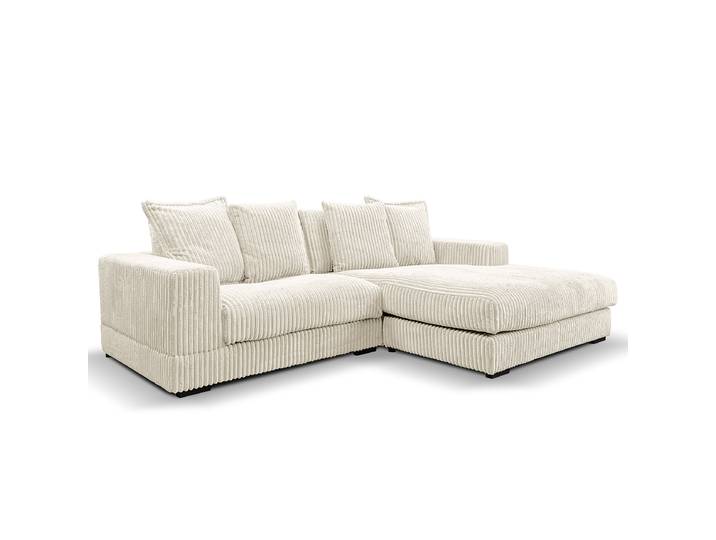 Ecksofa mit opt. Hocker 285 cm Beige Cordstoff Amba 285 x 99 x 195cm Longchair davorstehend rechts Modern