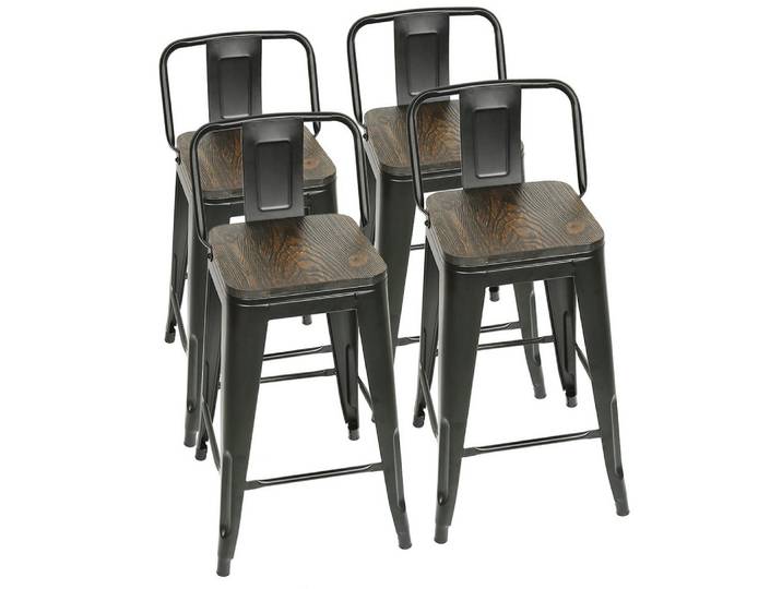 JEOBEST Barhocker Stapelbar Metall Bistrohocker, Barstühle Küchenstühle, mit Rückenlehne, (4er Set.,mit Fußstütze,Stizfläche aus Holz,Stapelbar) Industry-Design