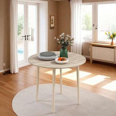 ZWYO HOSIMU "35"" Round Drop Leaf Dining Table, Small Folding Kitchen Table with Solid Wood Legs"