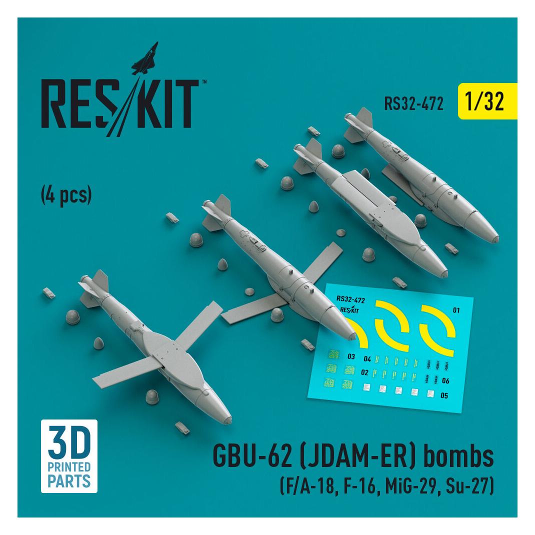 ResKit GBU-62 (JDAM-ER) bombs (4 pcs) (F/A-18, F-16, MiG-29, Su-27) (3D Printed) (RS32-0472)
