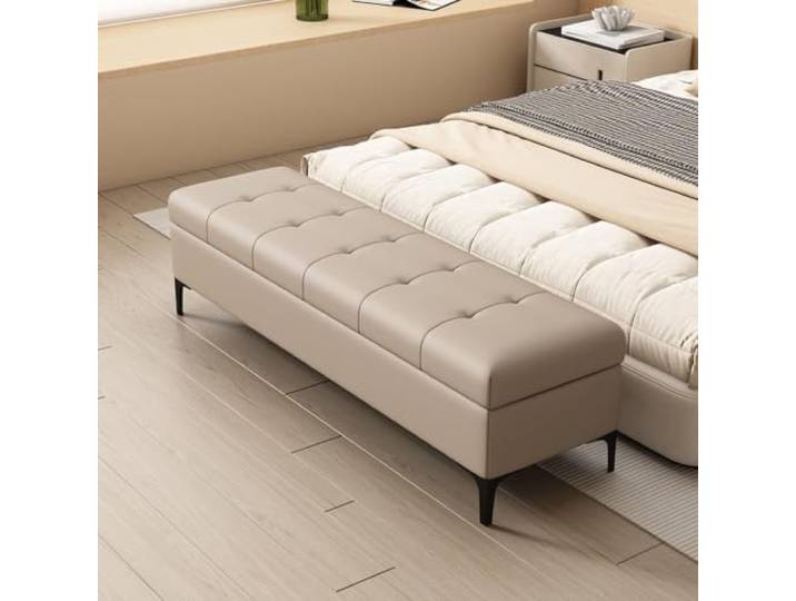 VSLreoiFX Gepolsterte Ledersitzbank mit Stauraum für Eingang Lederpolsterung, Staufach mit Klappdeckel, für Eingangsbereich & Schlafzimmer(C,55.1in)