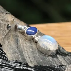 Drachensilber Mondstein mit Lapislazuli Steinschmuck  925 Silber - Blau