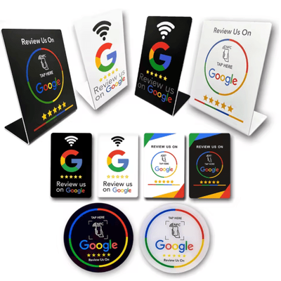 ReviewTap NFC Google Review Acrylic Stand And Card NTAG215 Waterproof black a