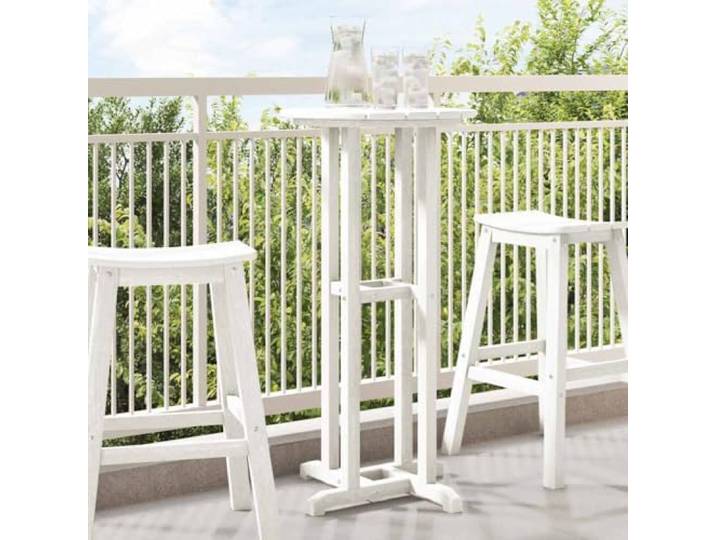 Weißer Bartisch 55 x 55 x 107 cm aus Polyethylen für Garten und Terrasse Wetterfest, stabil, einfache Montage, pflegeleicht, runde Form, für Outdoor-Events