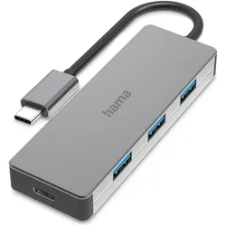 Hama USB Hub (USB-C, 4 Ports), Dockingstation + USB Hub, Grau