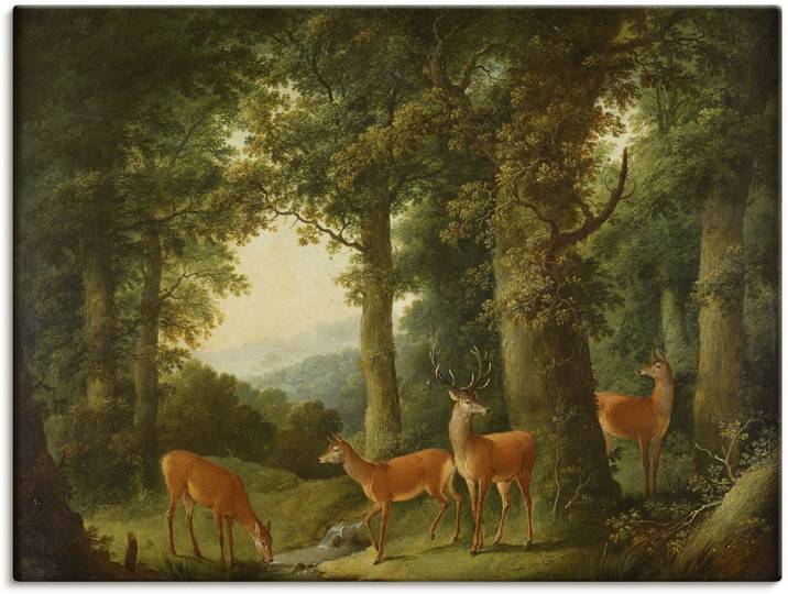 Leinwandbild ARTLAND Waldlandschaft mit Rotwild. Um 1760/70 , grün (farbe bild(er): grün), B:120cm H:90cm, Bilder, Leinwandbild, auf Holzrahmen gespannt