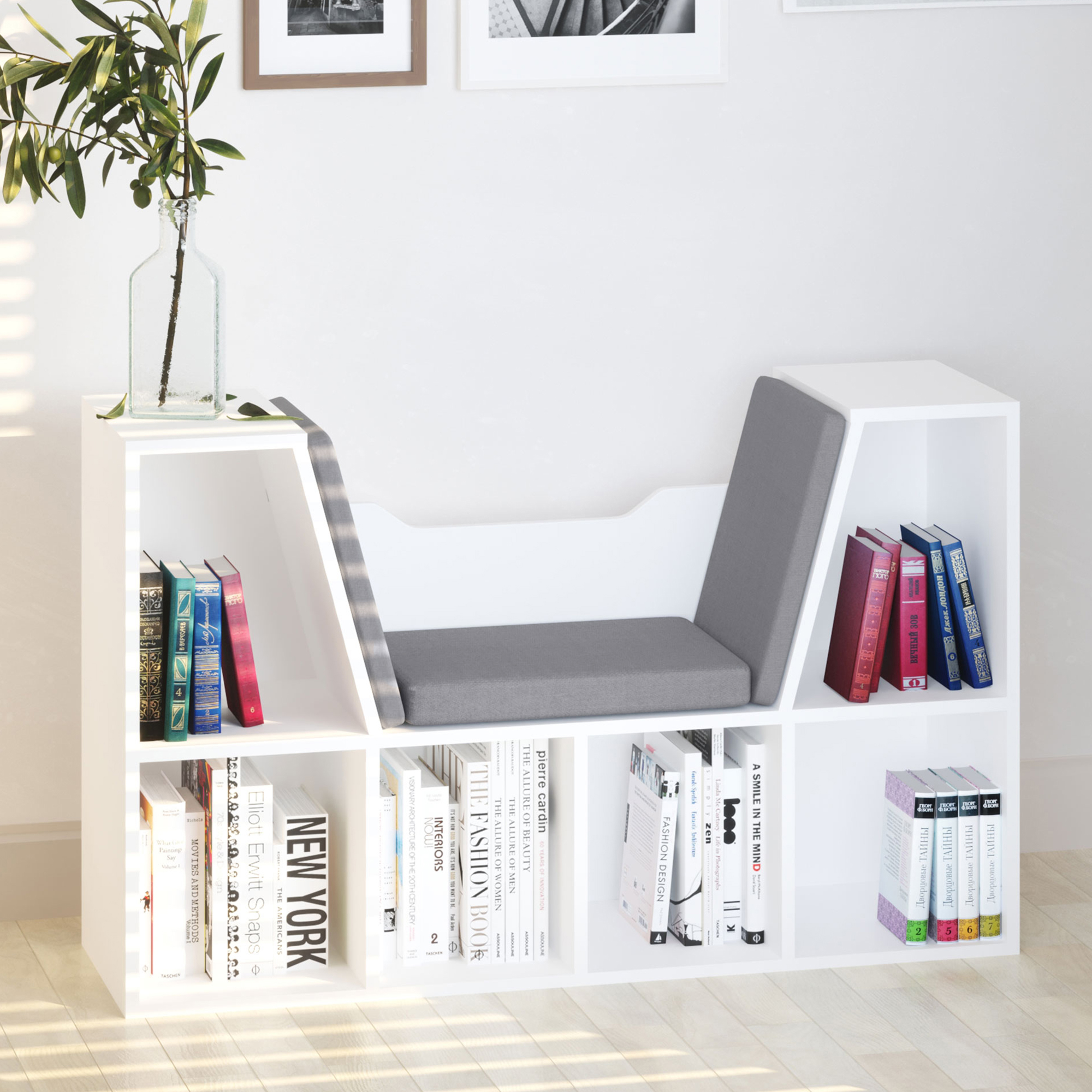 Homcom Libreria Scaffale 2 in 1 con Cuscini Morbidi e 6 Scomparti, Mobile Libreria Multiuso per Libri e Giochi, Scaffale a 6 Cubi per Soggiorno, Camera da Letto e Ufficio, 102x30x61 cm, Bianco   Aosom Italy