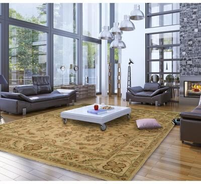 KALATY Traditional Beige Hand-Knotted Wool Area Rug