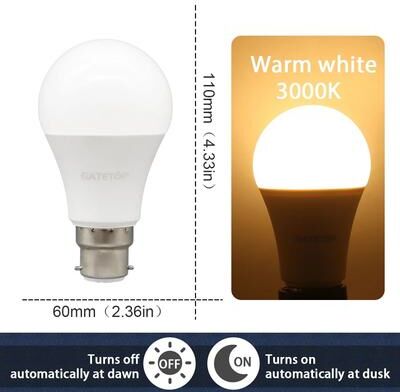 Uplift Essentials Dusk To Dawn Light Sensor Bulb 10W 110V220V Automatic LED For Garage And Outdoor Use 10w B22 3000k