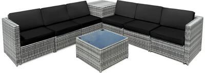 Costway 8 Piece Wicker Sofa Rattan Dinning Set Patio Furniture with Storage Table-Black