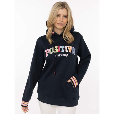 Hoodie ZWILLINGSHERZ "POSITIVE", Damen, Gr. L/XL, marine, Sweatware, Obermaterial: 50% Baumwolle, 50% Polyester, Sweatshirts Hoodie, buntes Sticklogo und gestreifte Ärmelbündchen, Kapuze, Kängurutasche