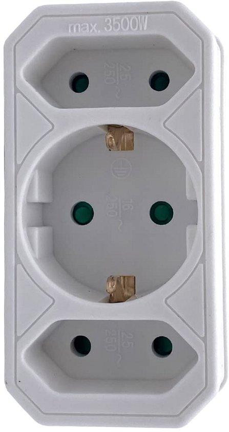 3-Weg Stekkerverdeler met Aarding - Universele Socket Splitter